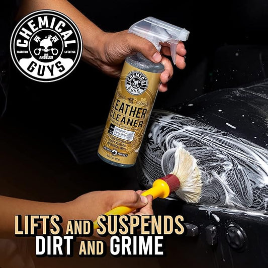 Chemical Guys SPI410 Leather Cleaner and Conditioner Bundle with ACC_S95 Long Bristle Horse Hair Leather Cleaning Brush, Safe for Car, Home, Office, & More (3 Item Bundle with 2-16 fl oz Bottles)