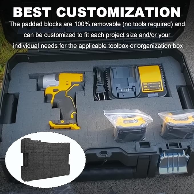 (2 Pack) Foam Insert Compatible with DeWalt TSTAK Tool Boxes - Fits DWST17808, DWST17807, DWST17805 - Replacement for DWST88801 - Customizable Tool Organizer Block + Bottom Base Pads (4 Pieces Total)