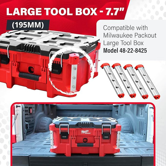 Alpha Engineered Threaded Replacement Packout Rails 7.7” (195mm) Compatible with Milwaukee Packout Tool Box 48-22-8425 Includes End Caps - Heavy Duty Aluminum Rails - Fits Packout Accessories – Silver