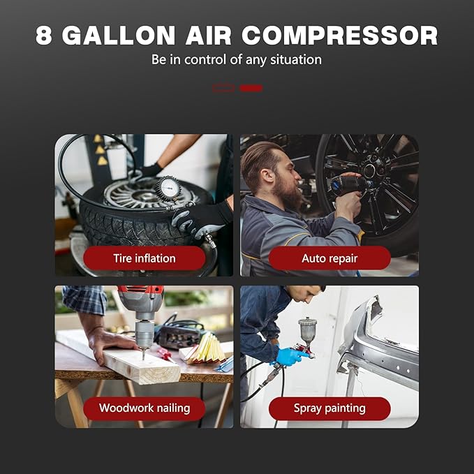 Nessxa 8 Gallon Ultra Quiet Air Compressor, 1.5HP 4.52 CFM, Max 115 PSI Oil-Free Air Compressor Tank, 110V/60hz, 70dB Air Compressor for Car Repair, Spray Painting, Woodwork Nailing