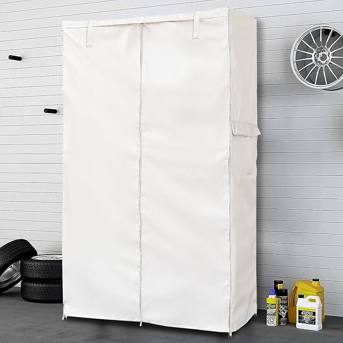 Wire Rack Covers,Heavy Duty 600D Dustproof Waterproof Storage Rack Covers for Metal Shelves,Storage Shelf Cover with Zipper for Wire Shlef,60''W x 24''D x 71''H,Beige with Clear Front