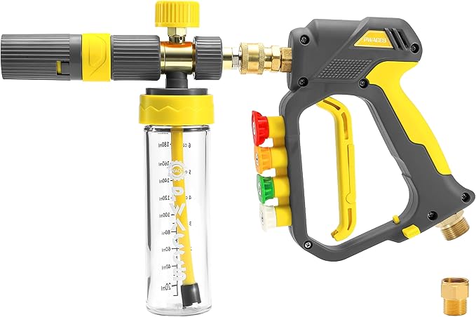 PWACCS Pressure Washer Small No-Dilution Foam Cannon Pro with Short Gun, Power Washer Soap Foam Gun with 4 Spray Nozzles for Car Wash
