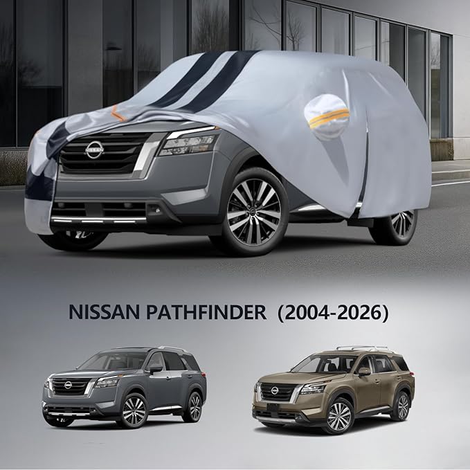 Multi-Layer Car Cover Custom Fit for Nissan Pathfinder(2004-2026), 100% Waterproof All Weather for Automobiles, Gift with Towel, Heavy Duty Car Covers for Rain Sun UV Protection with Door Zipper