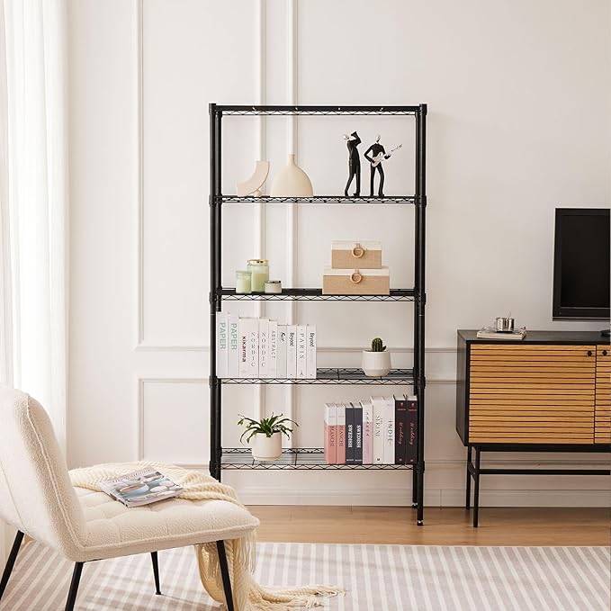 HealSmart 5-Tier Metal Wire Storage Shelves, Adjustable Standing Storage Rack Shelf, Heavy Duty Steel Shelving Unit Organizers for Kitchen Bathroom Pantry Garage, 23.3" W×13.4" D×60" H, Black