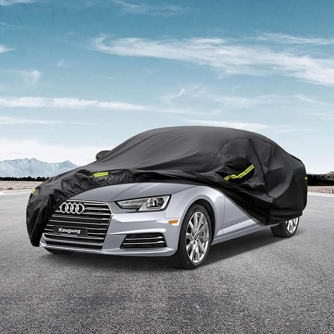 Kaugung 7 Layers Car Cover Custom Fit Audi A4 (2007-2025), Outdoor Waterproof All Weather Sun Rain Dust Snow Protection with Zipper Door.