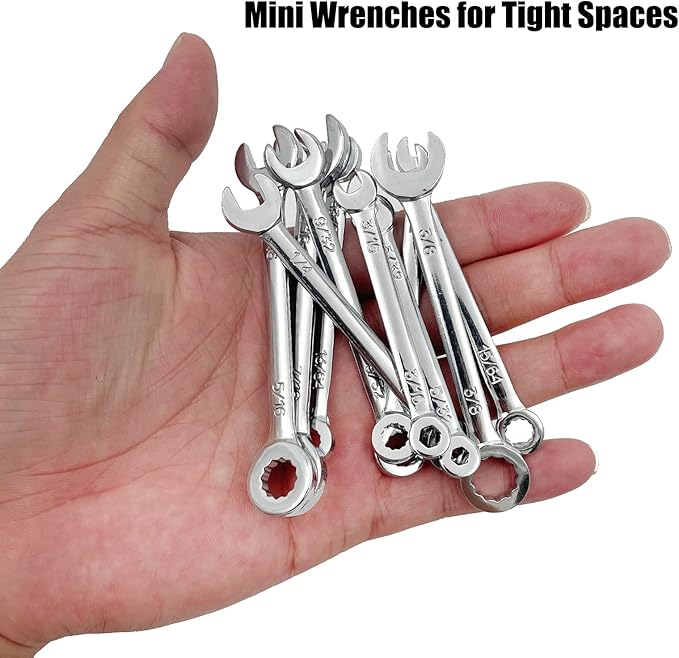 20pcs Mini Wrench Set Open End Wrench Ignition Wrench Sets With Chain Ring British/Metric Type Wrenches (Metric + British)