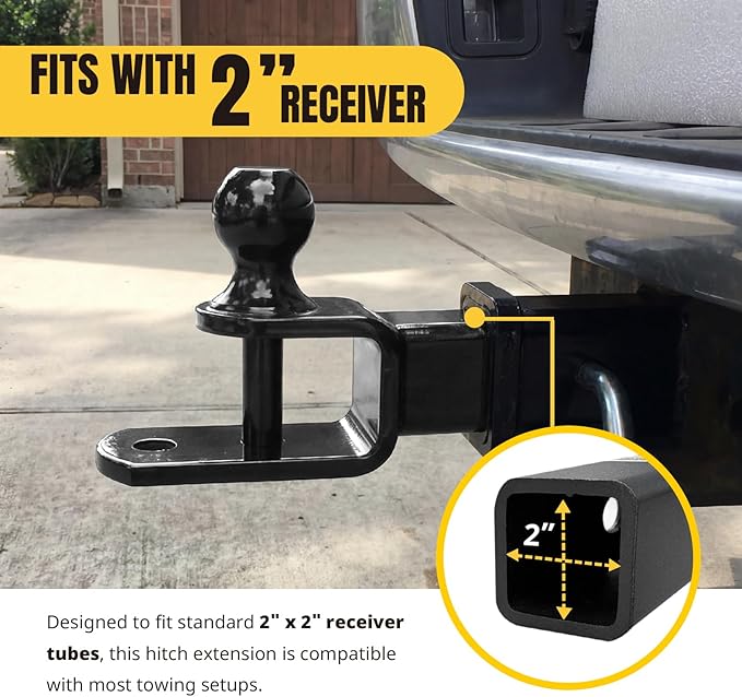 MaxxHaul 50595 3-in-1 ATV UTV Trailer Hitch Mount with Hitch Ball and Winch Strap Loop 1-7/8" Ball, 2" Shank, 1/4" Rise Fits 2" Receiver, 2000 lbs Capacity