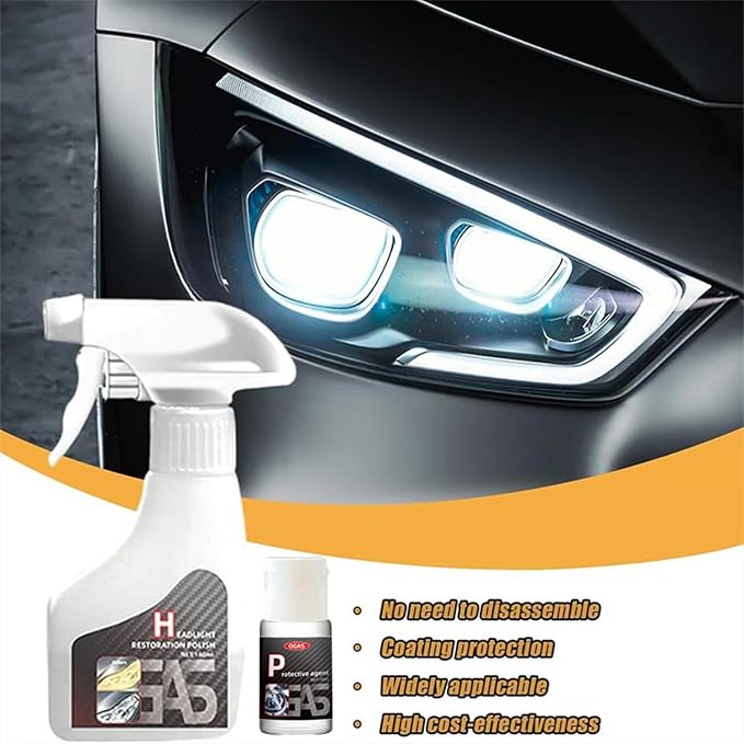 Headlight Restoration Kit with Ceramic Coating – Headlight Lens Cleaner to Remove Yellowing, Haze & Oxidation, Restore Headlight Clarity, Improve Night Visibility, Long-Lasting Protection-180ml