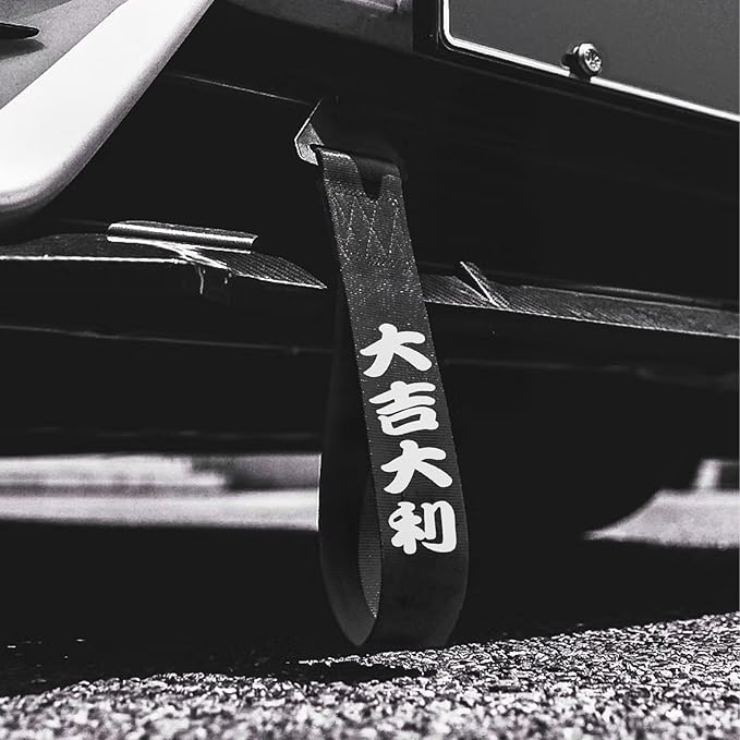x xotic tech Tow Strap JDM Sports Black Racing Tow Strap Car Modification Decorative Trailer Belt Personalized with Chinese Slogan Fit for Rear Front Bumper (Good Luck & All The Best)