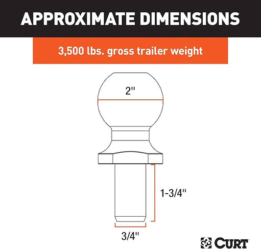 CURT 40003 Chrome Trailer Hitch Ball, 3,500 lbs, 2-Inch Diameter, 3/4 x 1-3/4-Inch Shank, Universal Fit (Pack of 2)