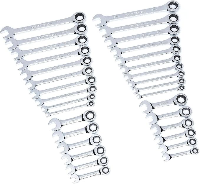 GearWrench Combination Ratcheting Wrench Set With Stubby Wrenches And Carrying Case, 32 Piece