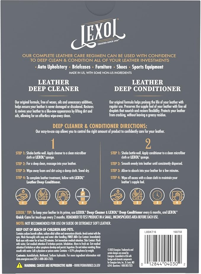 Lexol Leather Conditioner and Cleaner Kit by Lexol, Use on Furniture, Car Interiors, Shoes, Handbags, Includes 2 Application Sponges, Two-Step System, 16 oz Each