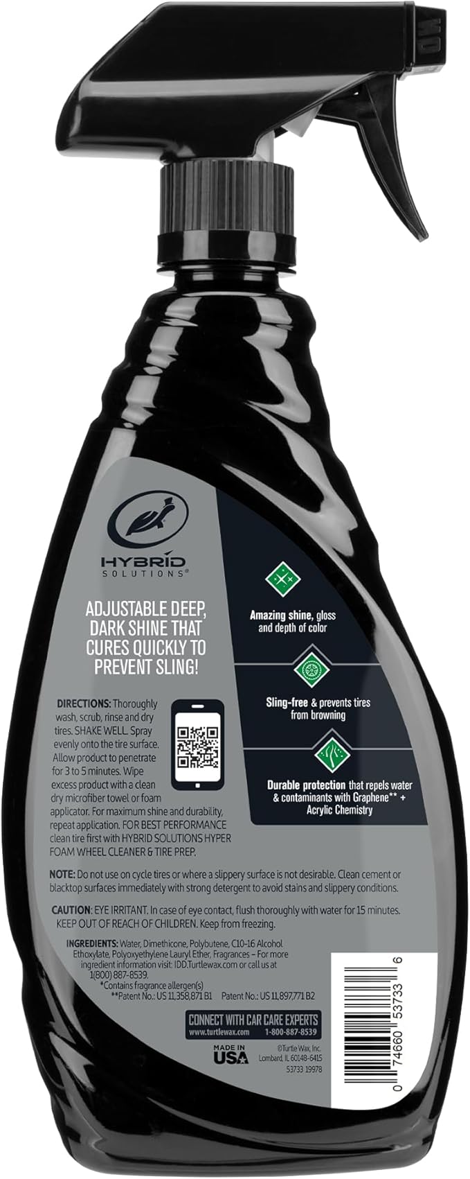 Turtle Wax Hybrid Solutions Graphene Acrylic Tire Shine Spray Coating, Long-Lasting Rich Black Shine, No-Sling, Water-Resistant Tire Dressing with UV and Dirt Repellent Protection, 23oz (Pack of 2)
