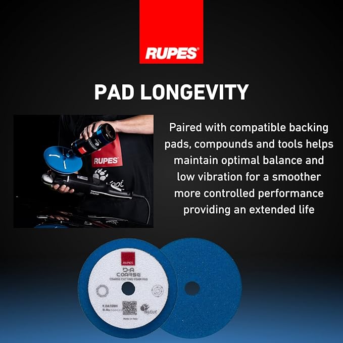 RUPES 9.DA100H Pack of 12 Blue D-A Coarse Cutting Foam Pads 100mm | Compatible with 4" Backing Plate | Ideal for Paint Correction | Mild to Severe Defect Removal