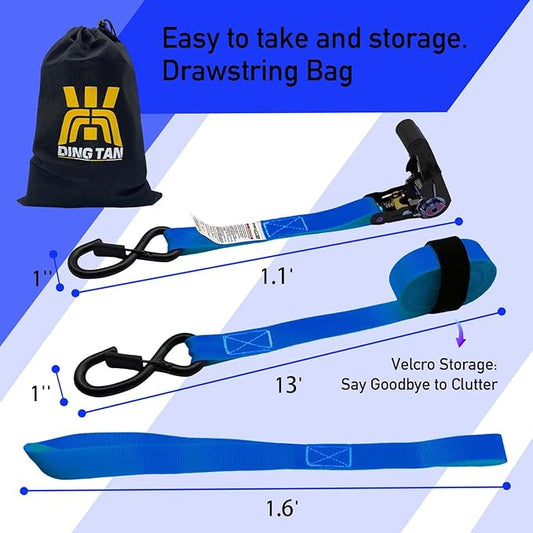 Ratchet Straps Tie Downs (4-Pack) - 1''x 15' (1,680lb Break Strength) - Ultimate Tie Down Straps with Safety S Hooks-for Trucks, Cargo, Moving, Appliances etc-(Blue)