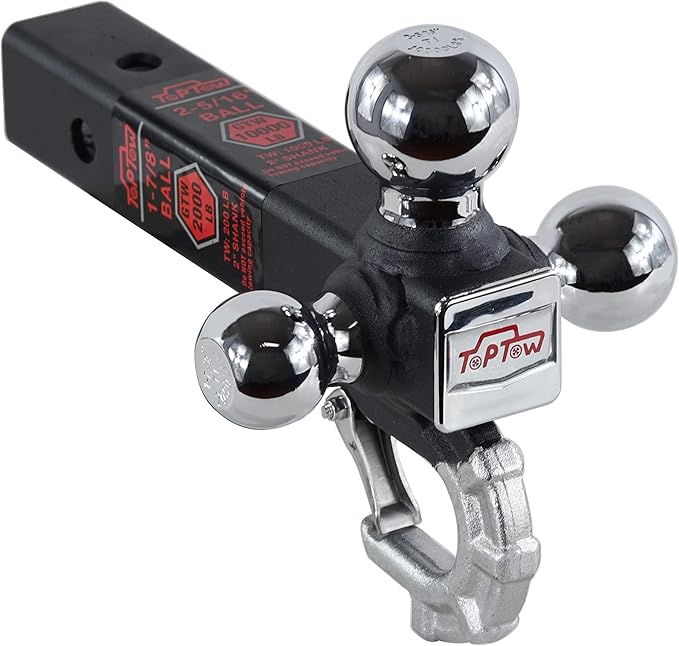 TOPTOW Trailer Hitch Tri-Ball Hitch Mount with Beast Tow Hook Chrome Hitch Balls Fits 2-inch Receiver