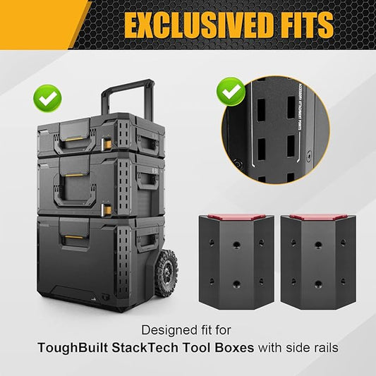 Rail Clip Compatible with ToughBuilt StackTech Tool Box with Rails, DIY Mounting Connector for Custom Tool Holders and Accessories, No-Drill Clip for Side Rail System