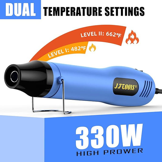 330W Mini Heat Gun, 250℃/350℃ Dual Temp Fast Heat Hot Air Gun with Overload Protection, Reflector Nozzle and Double Insulated 1.5m Cable for Heat Shrink Tubing, Crafts, Embossing