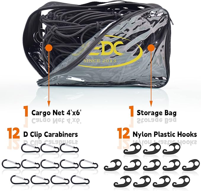 DEDC 4' x 6' Cargo Net for Pickup Truck Bed Stretches to 12' x 18',Universal Heavy Duty Truck Bed Cargo Net for Trailer 4”x4” Latex Bungee Mesh Cargo Net for SUV/Trailer/Ford/Dodge RAM/Chevy/Toyota
