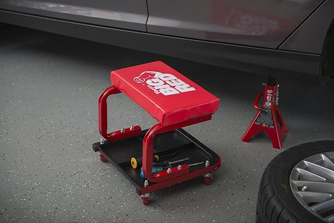 Torin Big RED TR6300-3 250lbs Red Rolling Automotive Creeper Garage/Shop Seat: Padded Mechanic Stool with Tool Large Tray Suitable for garages, Repair Shops
