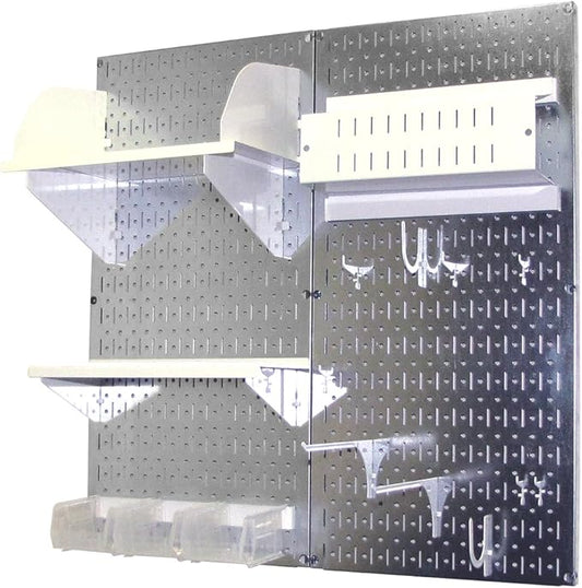 Wall Control Craft & Hobby Pegboard Organizer Storage Kit with Metallic Pegboard and White Accessories