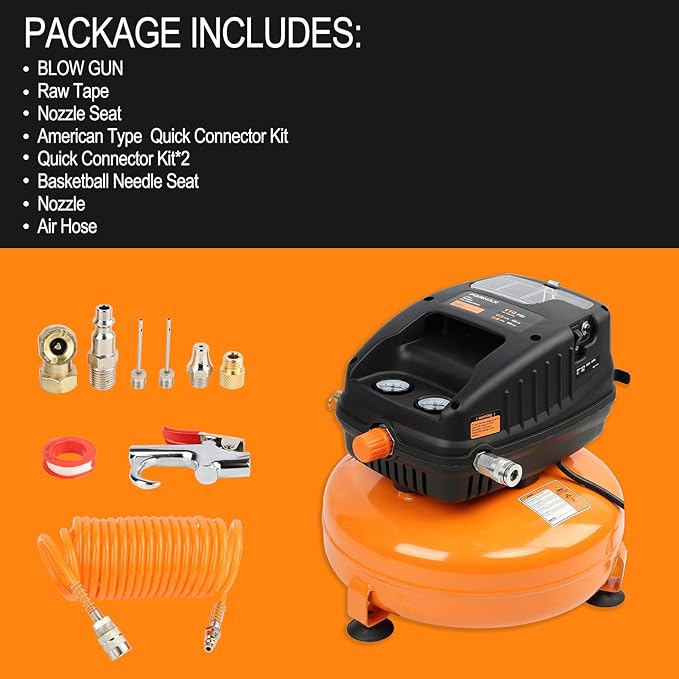 FORNAX Pancake Air Compressor, 3 Gallon, 110 PSI Portable Air Compressor, Oil Free Kits
