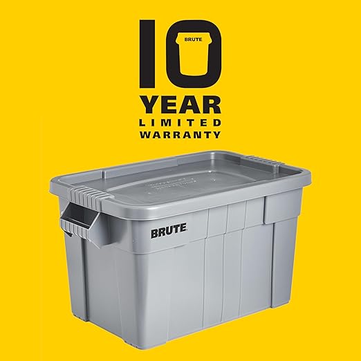 Rubbermaid Commercial Products Brute Tote Storage Container with Lids-Included 20-Gallon Gray Rugged/Reusable Boxes for Moving/Storing in Garage/Basement/Attic/Jobsite/Truck/Camping 2 Pack