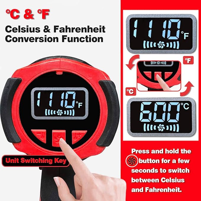 350W Cordless Heat Gun Compatible with Milwaukee m18 Battery,Adjustable Temp 120āā1110ā,LED Light,LCD Digital Display,Portable Hot Air Gun 4 Nozzles For Shrink Tubing,Crafts,DIY(Tool Only,NO Battery)