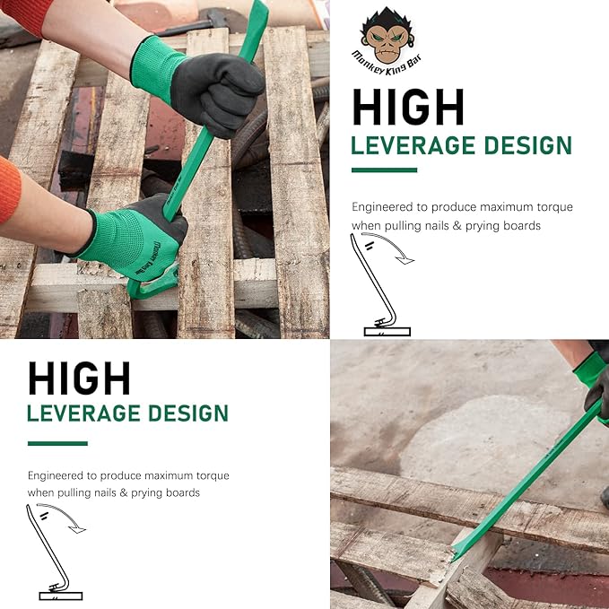 Monkey King Bar-18IN Pry Bar Gooseneck Wrecking Bar-Crowbar tool for Many pulling/Green color