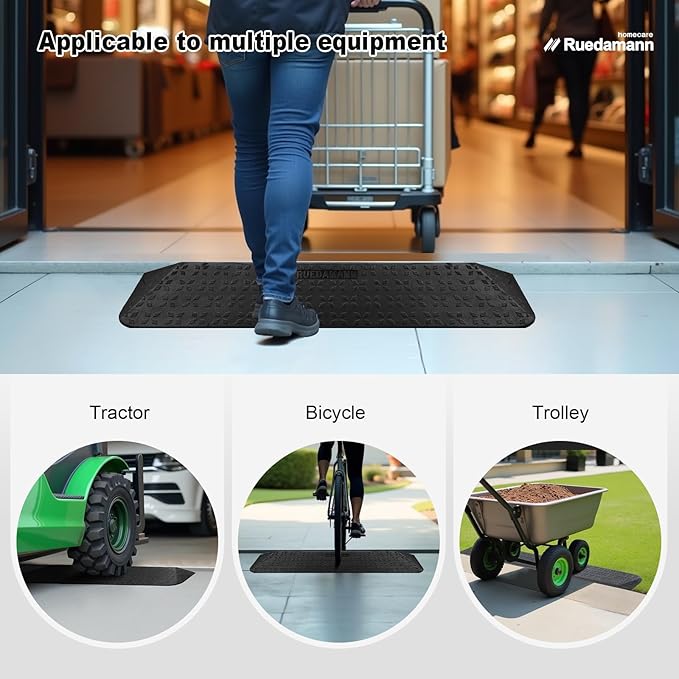 Ruedamann 2" Rise Rubber Threshold Ramp, 42.9" Wide Wheelchair Ramp, 2200 Lbs Capacity, Entry Ramp, Curb Ramp with Non-Slip Surface, for Wheelchairs, Scooter, Power Chairs, Driveways