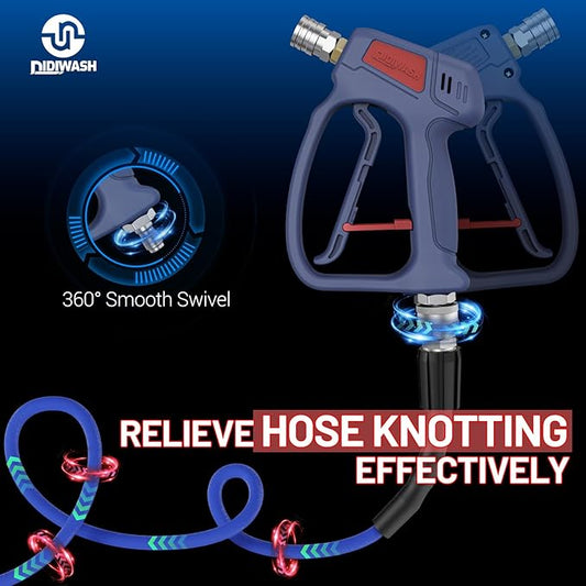 Swivel Pressure Washer Gun with Smoooth Rotate 3/8" Plug,4500PSI Short Power Washer Gun with 1/4" Socket Adapted to Foam Cannon,Pressure Washer Handle Include Spray Nozzle Hose Connector