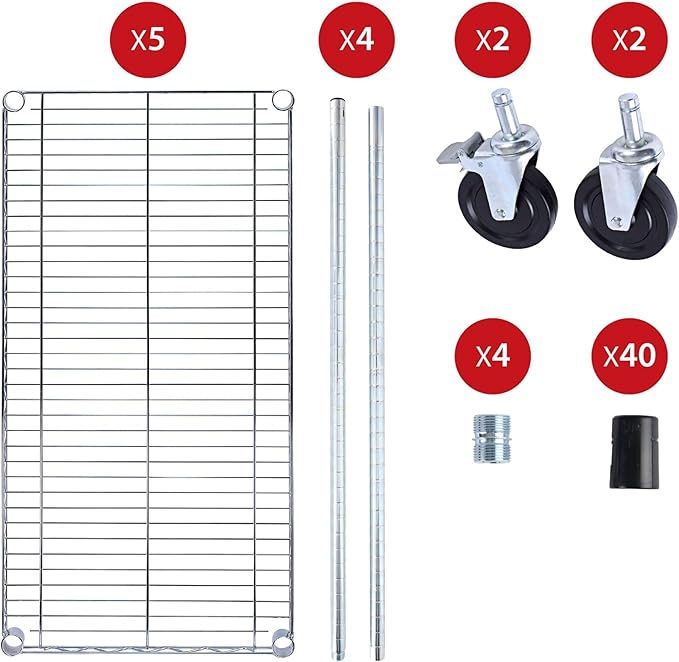 Alera 5-Shelf Wire Shelving Kit with Casters and Shelf Liners, 36w X 18d X 72h, Silver