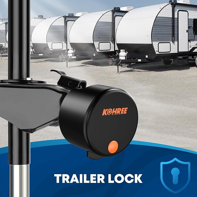 Kohree Trailer Lock, Heavy Duty Trailer Coupler Lock Fits 2 5/16-Inch, 2" Couplers, Trailer Hitch Locks Trailer Tongue Lock Durable Structural Steel Safety RV Lock, 4 Keys 4 Dust Covers, Black
