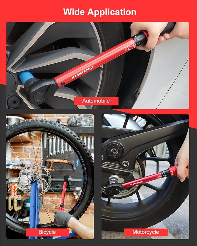 ATsafepro Torque Wrench Set-1/4 20–240 in-LB, 3/8" 5–50 ft-lb,1/2" 10–170 ft-lb with 3 Socket Adapters,±3% Accuracy, Dual Scale, 72-Tooth, Dual-Direction for Car, Bike, Motorcycle Repair Maintenance