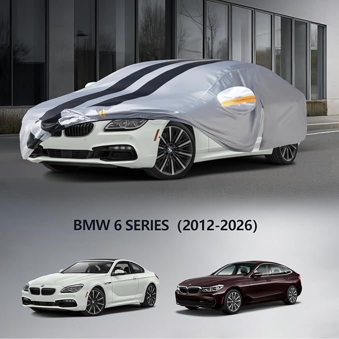 Multi-Layer Car Cover Custom Fit for BMW 6 Series(2012-2026), 100% Waterproof All Weather for Automobiles, Gift with Towel, Heavy Duty Car Covers for Rain Sun UV Protection with Door Zipper