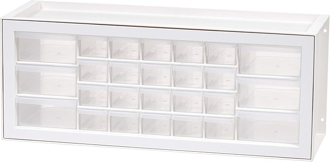 IRIS USA Plastic Storage Drawers, Made in USA, 26-Drawer Organizer Cabinet, Stackable Teacher Toolbox for Crafts, Beads, Stickers, Hardware, Nuts & Bolts, Scrapbook Supplies, Building Bricks – White