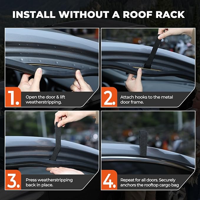 Car Roof Bag 21 Cubic Feet, Waterproof Rooftop Cargo Bag for Cars SUVs & Vans, 840D Heavy-Duty PVC, Universal Fit with or Without Roof Rack- Anti-Slip Mat,Combination Lock,6 Door Hooks,4 Extra Straps