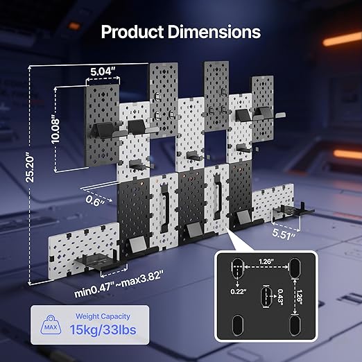 PEGZONE Controller and Headphone Holder Wall Mount, Modular Gaming Pegboard with Accessories, Controller Stand for Xbox PS5 PS4 Switch, Video Game Storage, Disc Shelf, 14pcs Pegboard, Black & White