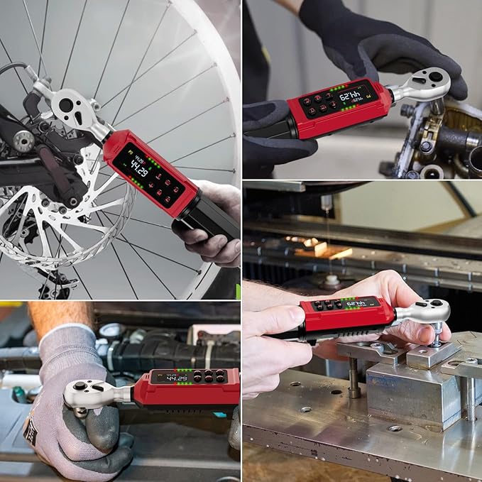 3/8-inch Drive Digital Torque Wrench, 0.66-44.3Ft.lbs/0.9-60Nm, Electronic Torque Wrench, Inch Pound Torque Wrench Set with ±1% Accuracy, Vibration, Buzzer and LED Notification for Bicycle