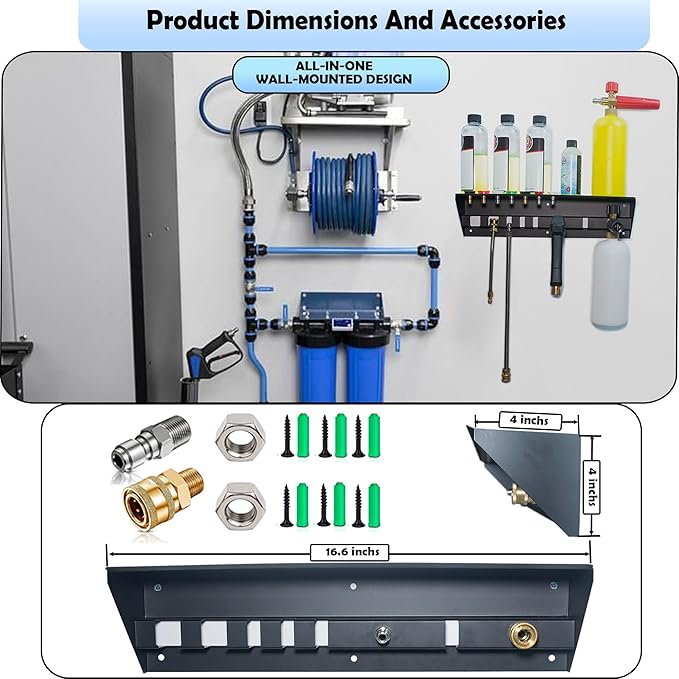 Pressure Washer Gun Holder with Shelf,Foam Cannon Holder for Pressure Washer Wand,Pressure Washers Nozzle Tips,Soap Bottle Holder, pressure washer parts & accessories & attachments Storage Rack