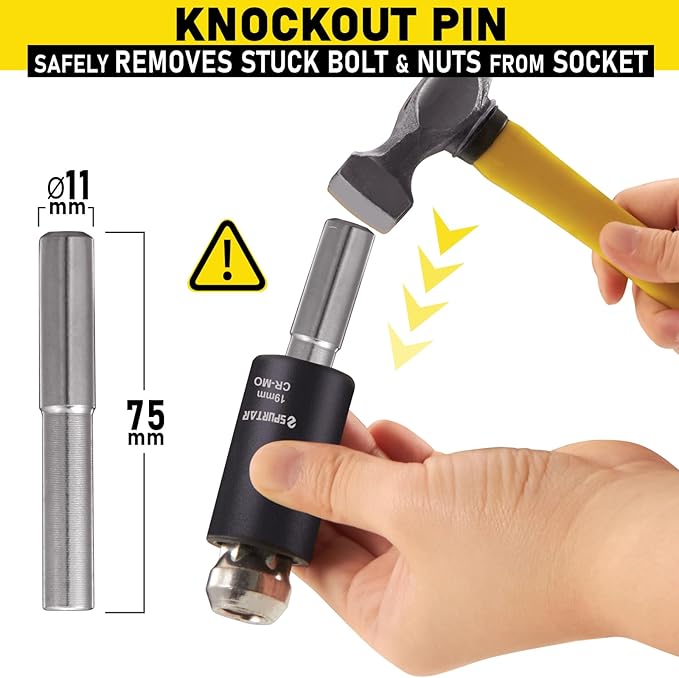 Spurtar 5 Pcs Lug Nut Removal Tool, 1/2 inch Drive Lug Nut Extractor Set Bolt Extractor Kit for Removing Damaged, Rounded, Rusted Bolts Nuts - 17mm,19mm,21mm,22mm