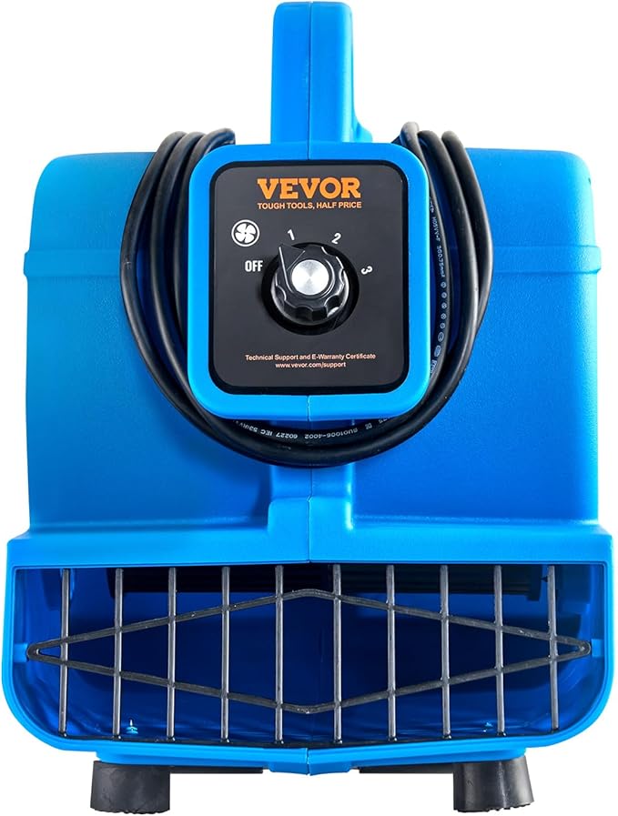 VEVOR Floor Blower, 1360 RPM 600 CFM, Air Mover for Drying and Cooling, Portable Carpet Dryer Fan with 4 Blowing Angles,3-Speeds Adjustment, for Janitorial, Home, Plumbing, Commercial Use