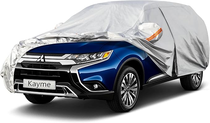 Kayme 6 Layers SUV Car Cover Custom Fit for Mitsubishi Outlander (2005-2025) Waterproof All Weather for Automobiles, Outdoor Full Cover Rain Sun UV Protection.Silver