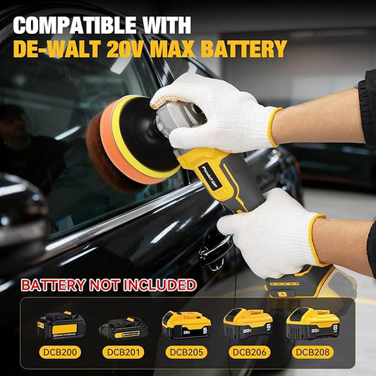 Cordless Buffer Polisher for De-walt 20v Max Battery, Brushless Rotary Car Buffer Polisher, Variable Speed 1000-6000 RPM, Detachable Handle Polisher for Car Detailing,Sanding Waxing (No Battery)