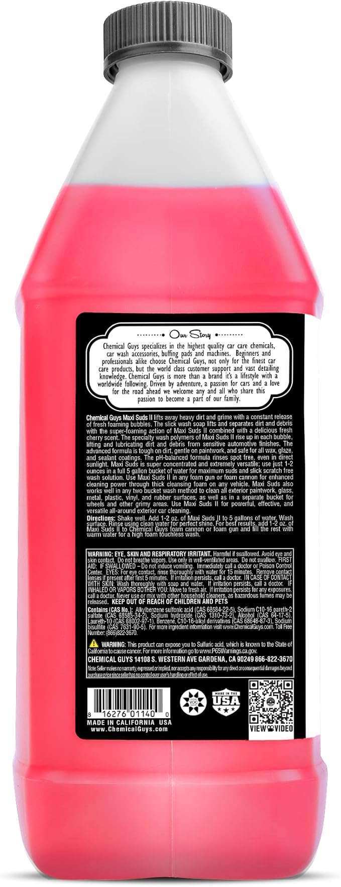 Chemical Guys CWS_101 Maxi-Suds II Foaming Car Wash Soap (Works with Foam Cannons/Guns or Bucket Washes) Safe for Cars, Trucks, Motorcycles, RVs & More, 128 fl oz (1 Gallon), Cherry Scent