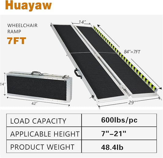 Wheelchair Ramp 7FT, Anti-Slip Aluminum Folding Handicap Portable Ramp, Wheelchair Ramps for Home Steps, Stairs, Doorways, Scooter Ramp