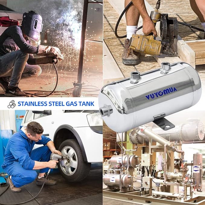 1/4" NPT Air Compressors 0.5 Gallon Stainless Steel Portable Air Compressor Max 180PSI Air Reservoir Water Storage Tank for Truck, Car, Air Horn, Inflating Tires, Air Ride