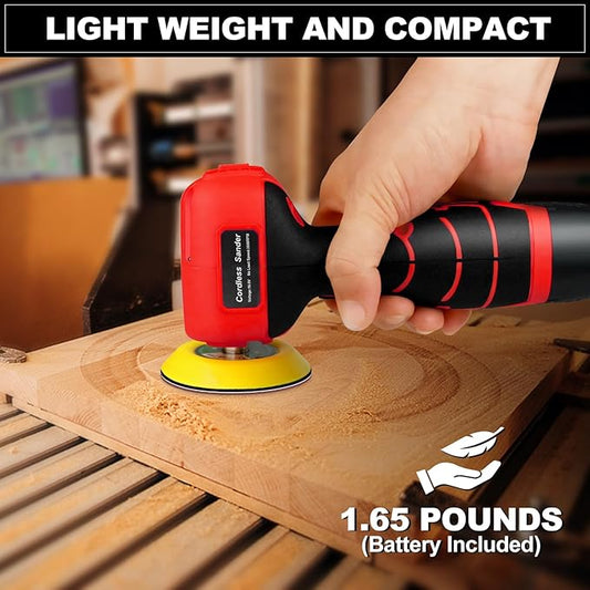 Cordless Sander, 3" Palm Sander with 16.8V 3.0Ah Li-ion Battery, 3500RPM Mini Polisher, 19 Accessories Sanders Tool for Sanding/Polishing/Waxing/Cleaning