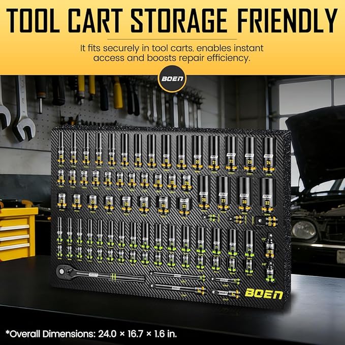 BOEN Pro 80-Pieces 1/2" & 3/8" Drive Master Impact Socket Set, 6 Point Metric Deep & Shallow Sockets (8-32mm), Cr-Mo, Includes 1/2" Drive 90-Tooth Ratchet Wrench for High-Torque Applications