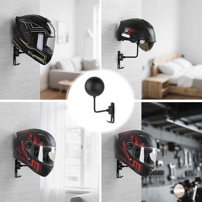PUERSI Helmet Holder Wall Mount - 180° Rotation Helmet Hanger for Motorcycle Bike Racing Outerwear Sports Gear Display Motorcycle Accessories